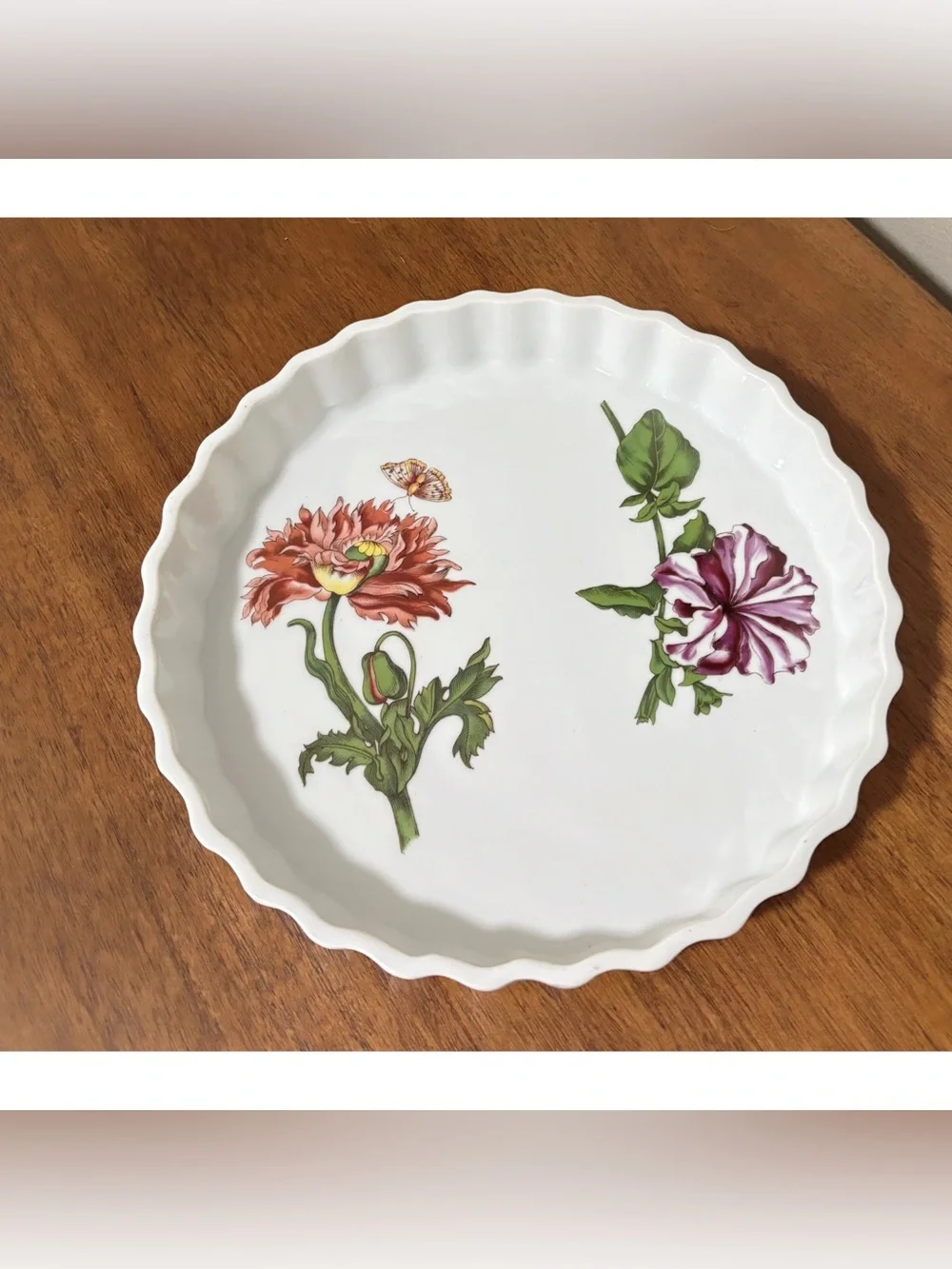 Vintage BIA Cordon Bleu Porcelain Pie Quiche Tart Baking Dish Flower Design 10”